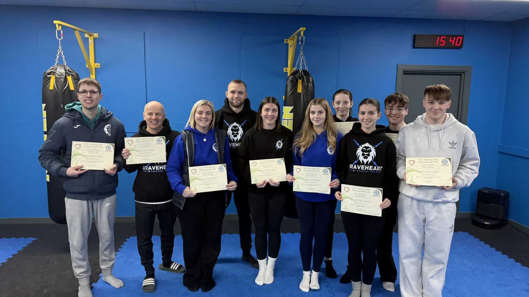 Braveheart team members together with their sports injury first-aid course certificates